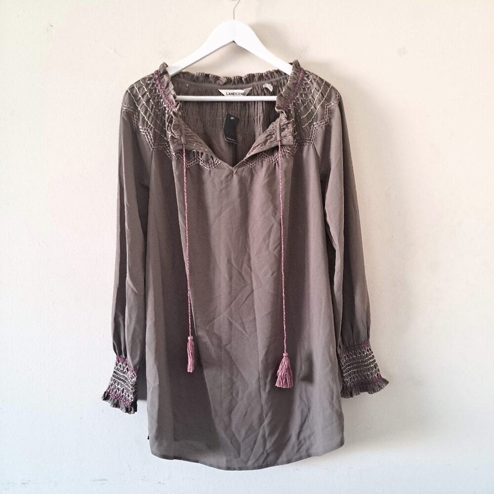 Lands' End Embroidered Neck  & Sleeve Tunic Top -4
